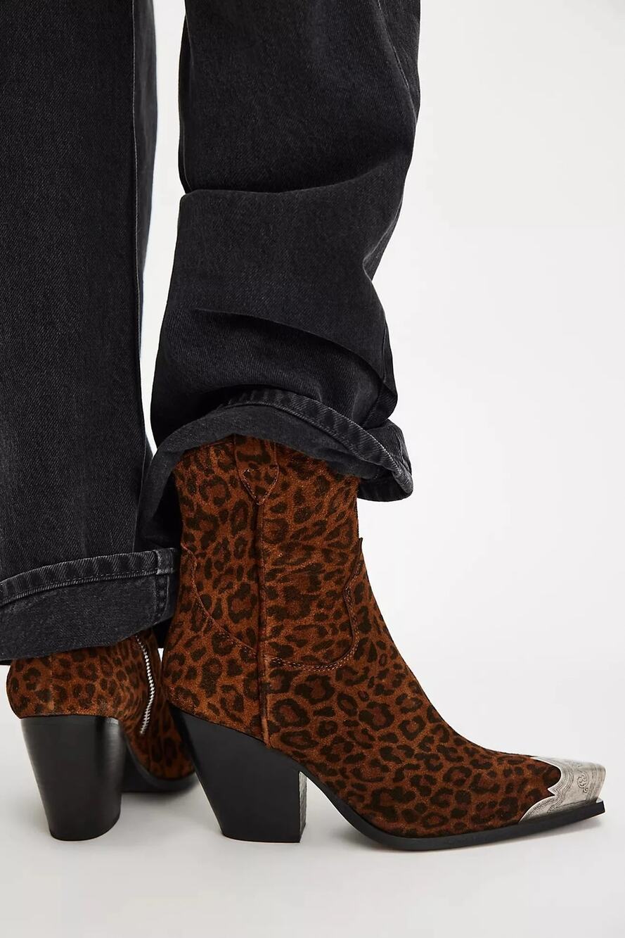 Free People Brayden Western Boots, Leopard Suede, NWOT, Size 38 1/2